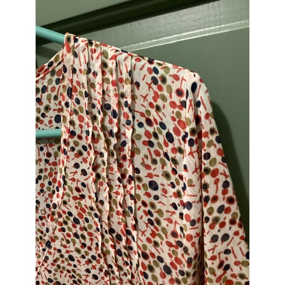 Kirra Womens Sz M Multicolor Pintuck Semi Sheer 3/4 Sleeve Blouse Peasant Fairy - Picture 3 of 10